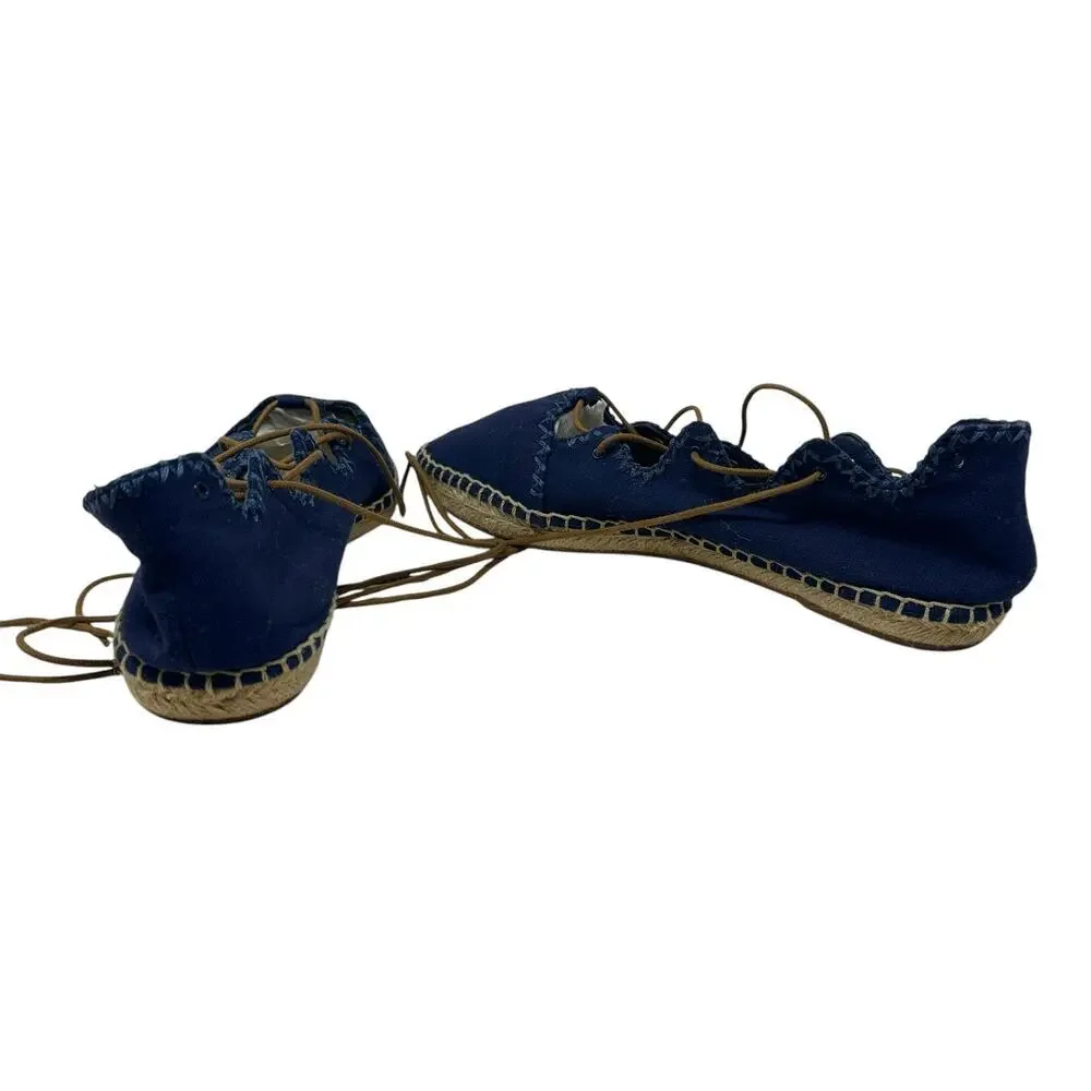 Tory Burch Sonoma Gillie Espadrille Navy Blue Canvas Lace Up Flats Size US‎ 7